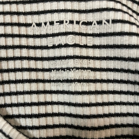 AE Scoop Neck Bodysuit Stripes Ribbed Washed Black/Cream XS - Picture 9 of 10